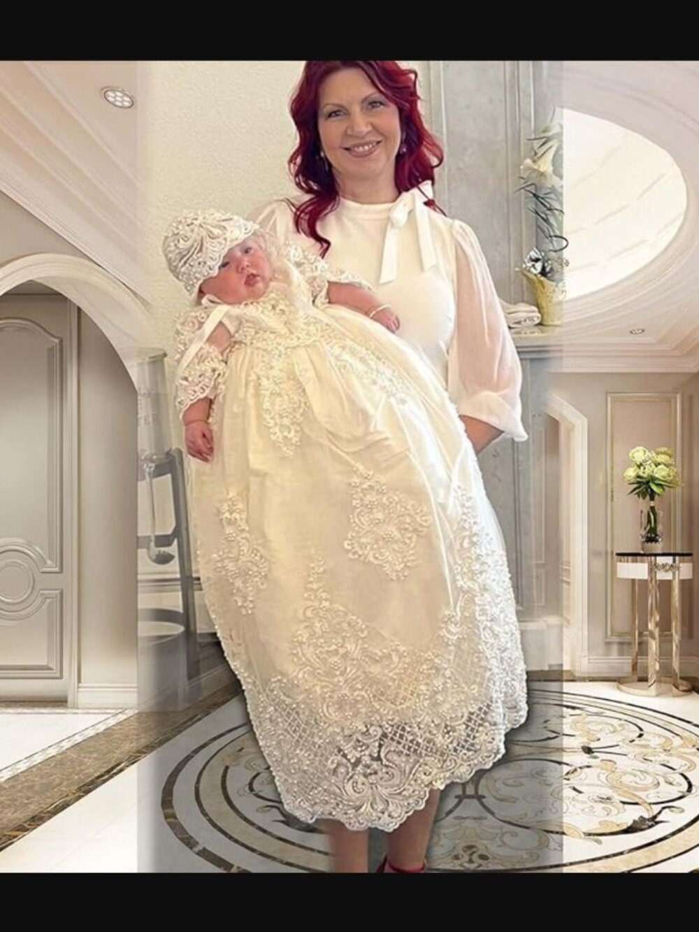 Baby Baptism Gown Full Pearl White 6M - Picture 2 of 14